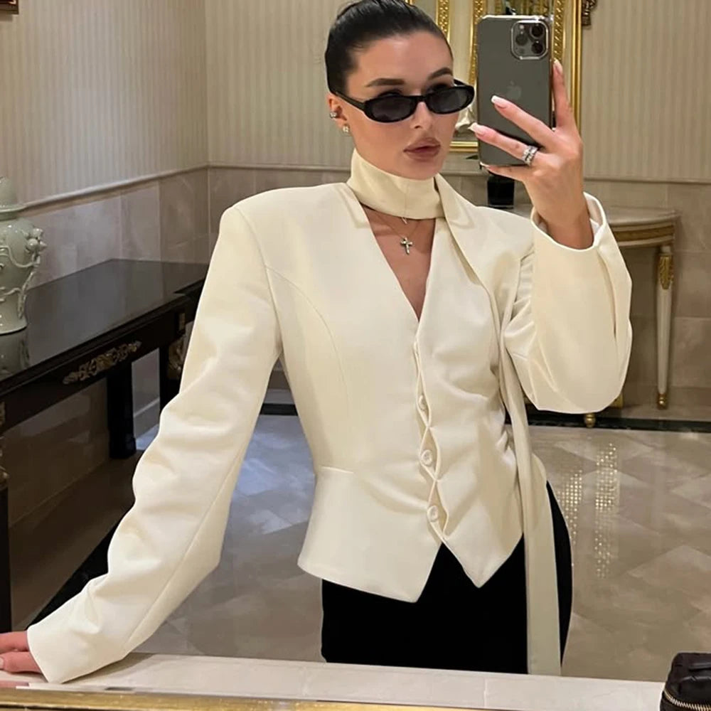 034 - Gestreifter Blazermantel Damen – Elegant & Tailliert