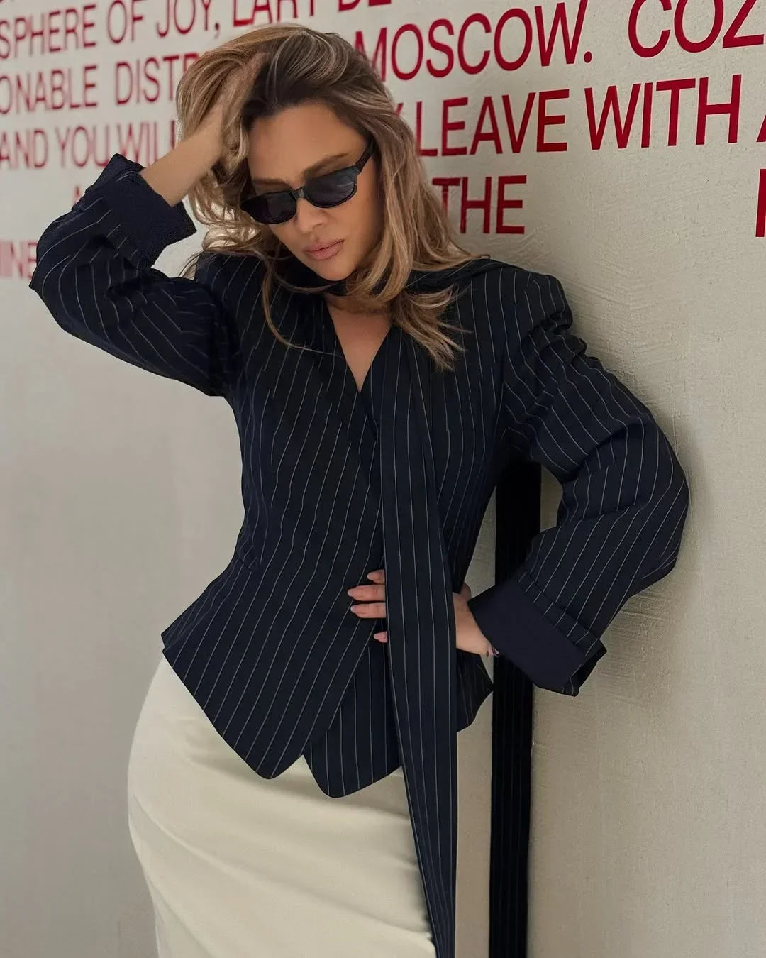 034 - Gestreifter Blazermantel Damen – Elegant & Tailliert