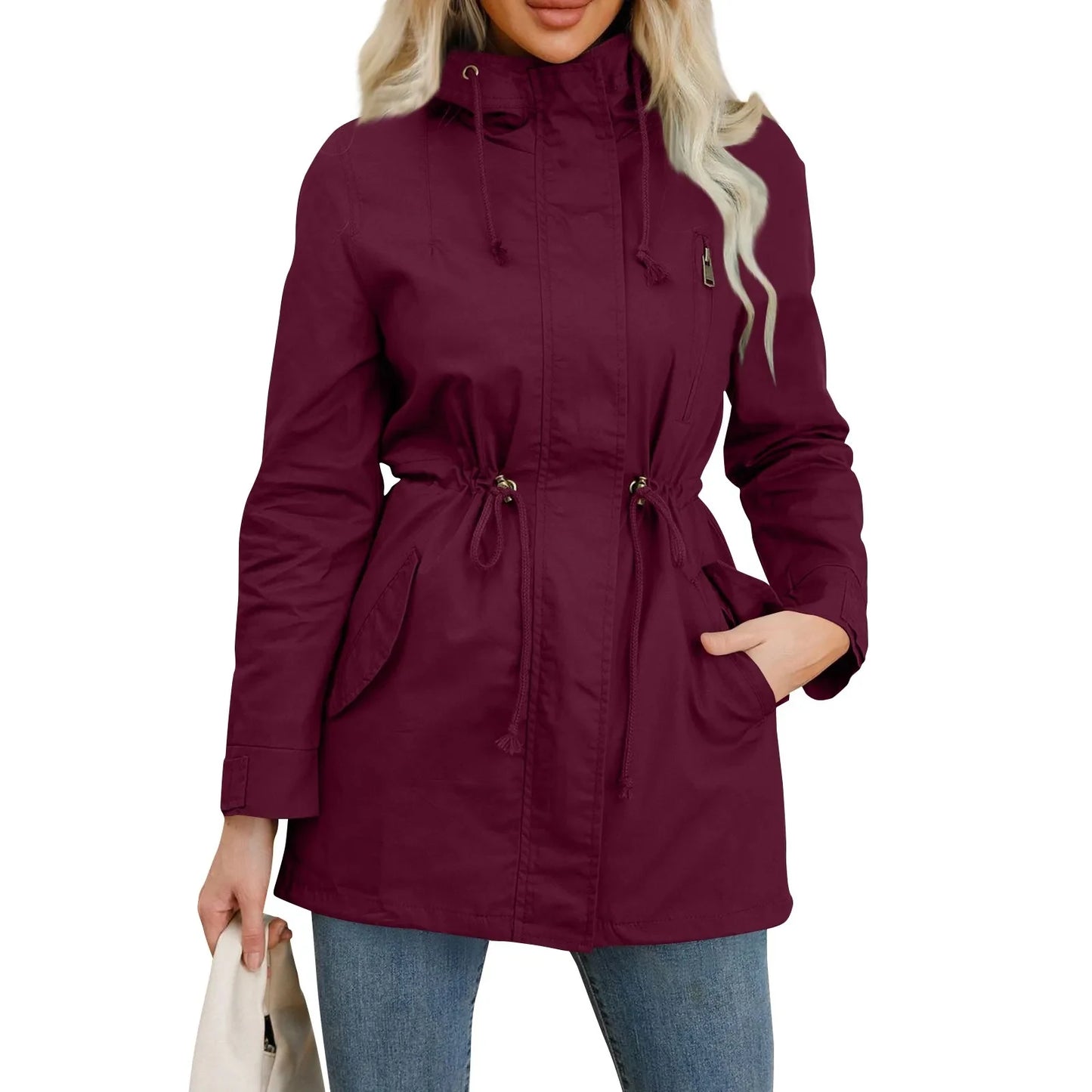 104 - Damen Trenchcoat Mit Kapuze & Taschen