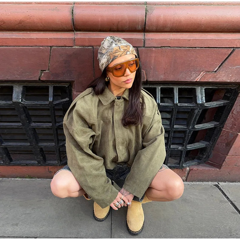 055 - Suede Bomber Jacket Damen – Modern & Stylisch