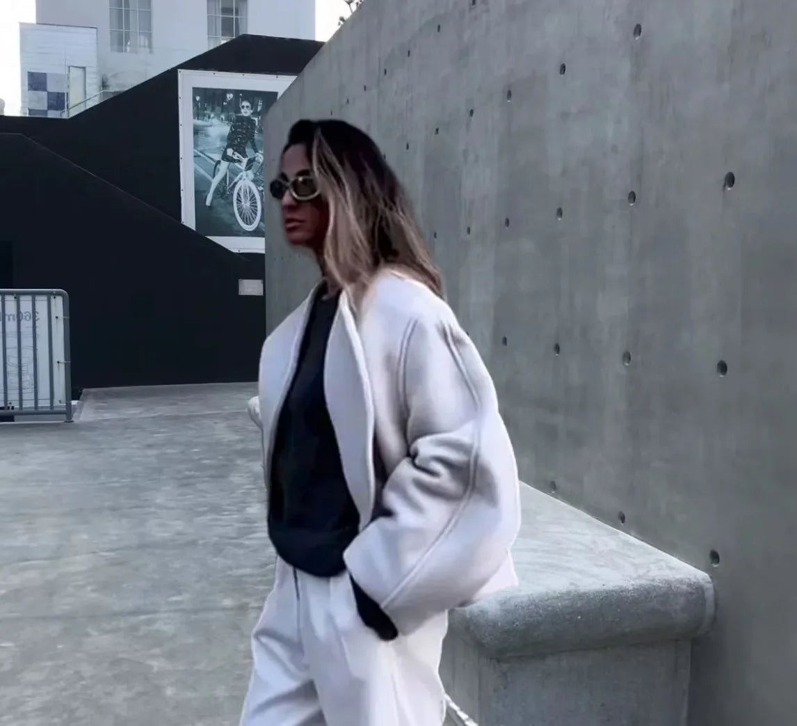 132 - Damen Kurzer Wollmantel Wendbar