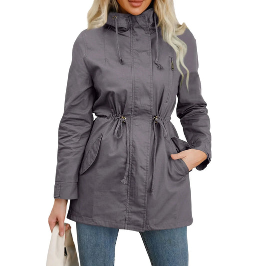 104 - Damen Trenchcoat Mit Kapuze & Taschen