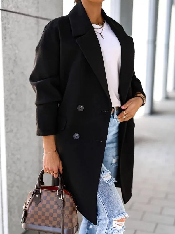 098 - Damen Zweireiher Mantel Lang Elegant