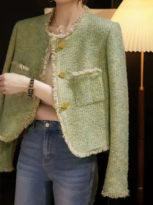 076 - Tweed Rundhalsjacke — Elegant & Casual