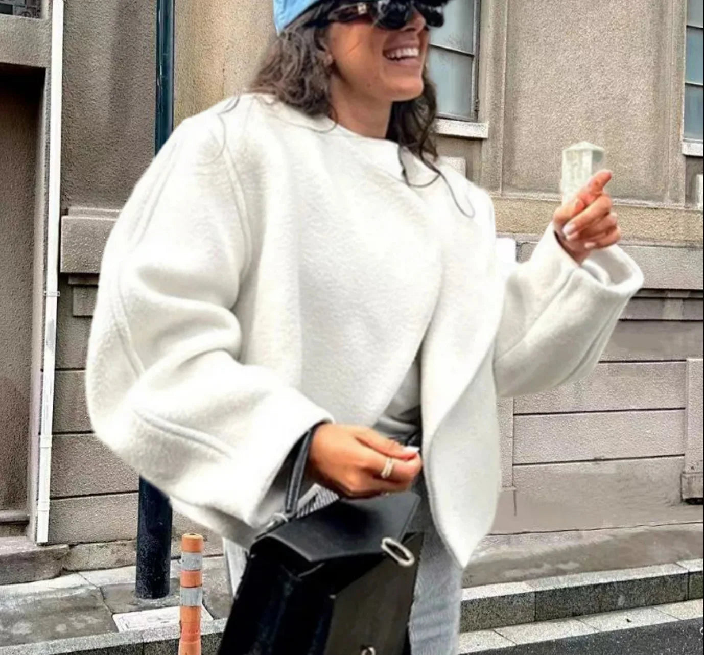 132 - Damen Kurzer Wollmantel Wendbar