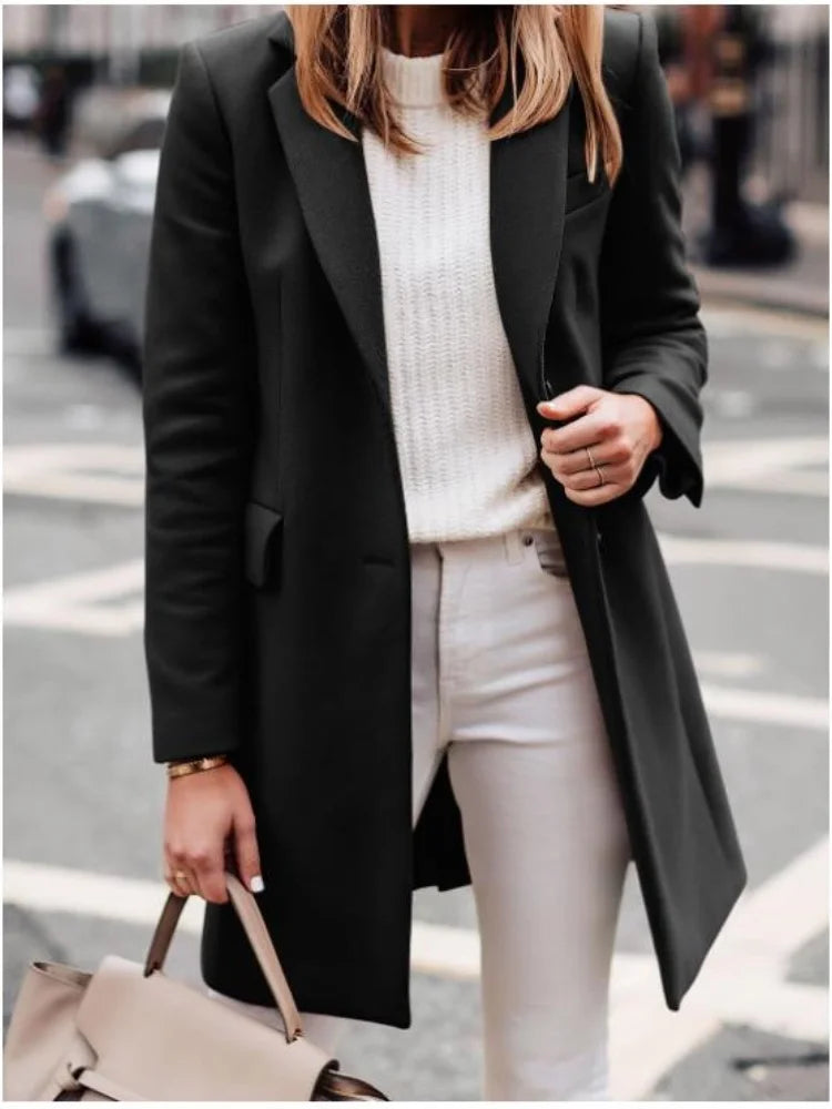 110 - Damen Wollmix Mantel Lang Mit Gürtel