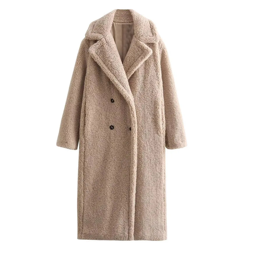 134 - Damen Wollmantel Lang mit Revers – Elegant & Modern