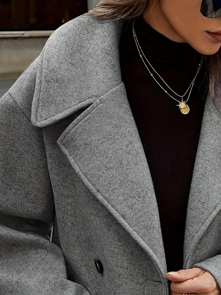 081 - Damen Wollmantel mit großem Kragen – Zweireihig & Elegant