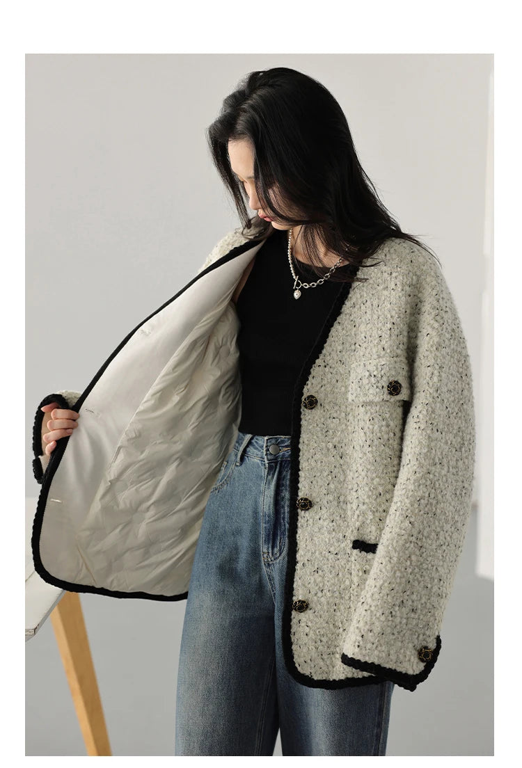 108 - Damen Wollmantel mit V-Ausschnitt Vintage