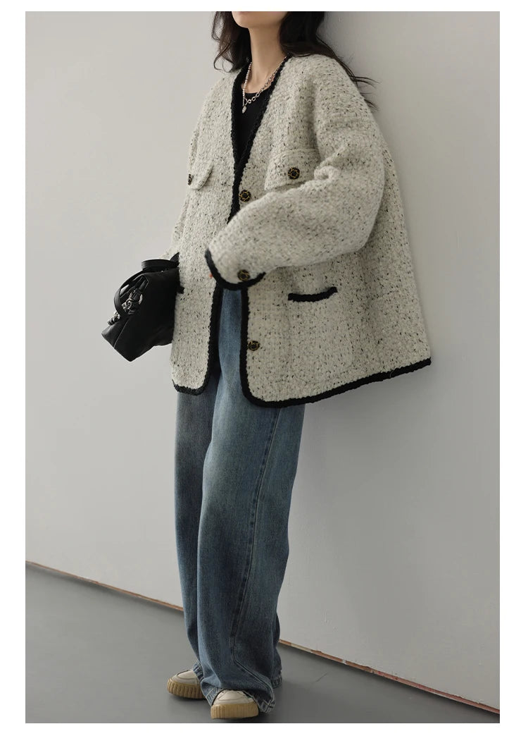 108 - Damen Wollmantel mit V-Ausschnitt Vintage