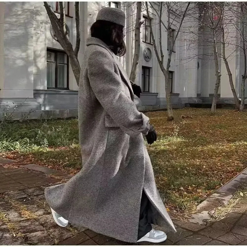 115 - Damen Langer Trenchcoat Zweireiher Elegant