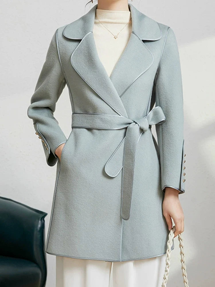 149 - Damen Wollmantel Mid-Length mit Gürtel